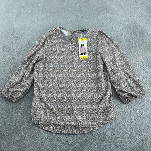 Adrianna Papell Womens Leopard Print Blouse With 3/4 Back Size S NWT 0248